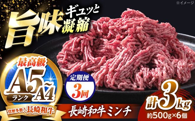 【3回定期便】長崎和牛ミンチ 3kg（500g×6）/ 小分け ミンチ 挽き肉 ひき肉 牛肉 ハンバーグ 個包装 / 南島原市 KRAZY MEAT[SHF058]