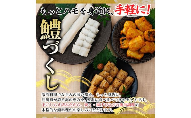 鱧づくしセット(骨切り白鱧×400g、鱧フライ×250g、鱧一夜干し×150g) はも ハモ 骨切り 唐揚げ 海鮮 魚介 おつまみ 惣菜 簡単 お手軽 冷凍 食べ比べ 詰め合わせ 詰合せ 国産 宮崎県産 【門川漁業協同組合】【O-9】