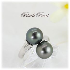 ブラックパール ツインリング 9ｍm 2個付 SV925 黒真珠 タヒチ産 (15496) 真珠 黒真珠 指輪 リング ブラックパール パール シルバー ジュエリー アクセサリー ツイン リング ダイヤモンド 山梨県 甲斐市 BR-69