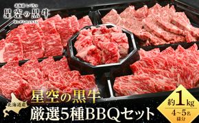 北海道産星空の黒牛 厳選5種BBQセット1kg【 肉 にく ニク 牛肉 牛肉赤身 赤身 牛肉セット バーベキュー 冷凍牛肉 贅沢牛肉 国産牛肉 北海道産牛肉 道産牛肉 簡単 お手軽 特製牛肉 標茶町 北海道 】 016641_AD045