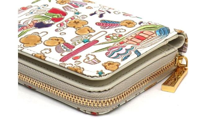 【文庫屋大関】二つ折りファスナーミニ財布 弾けるもろこしガール【皮革工芸品】財布 二つ折り 小物 お札 カード 小銭 コンパクト 牛革 手作り 日本製 墨田区 東京都