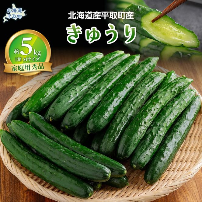 【先行予約/8月以降発送】【家庭用】【北海道平取町産】秀品 キュウリ１箱Мサイズ５kg BRTO004
