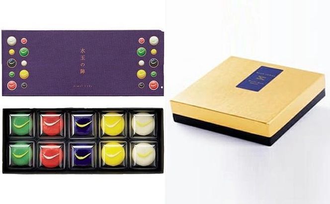 「水玉の陣」 - Gift Box 10 piece - ＆ Blue Jewel ブルージュエル - Gift Box of 9 piece -セット　【お菓子・チーズケーキ・レアチーズケーキ・宝石・上品・華やか・スイーツ・クリームチーズ・ブルーベリー・ゆず・ずんだ・地元食材・セット】 041009_CZ005