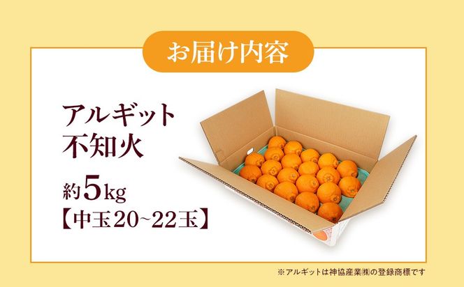 アルギット 不知火 約5kg 中玉 サイズ（20～22玉）| 先行予約 不知火 デコ みかん 甘い おいしい ジューシー 完熟 期間限定 数量限定 フルーツ 果物 柑橘 人気 おすすめ 高級 こだわり ギフト 旬 お取り寄せ 送料無料 和歌山 有田川町 DT017
