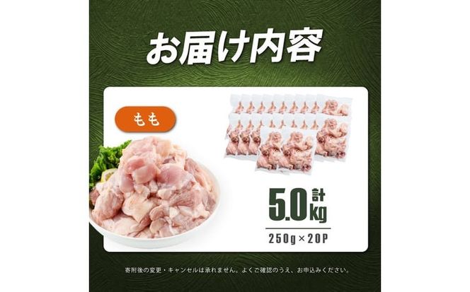 小分けで便利！鹿児島県産若鶏もも肉切身 計5kg(250g×20P) a9-048
