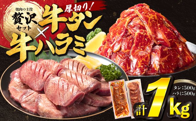 厚切り牛タン塩味500ｇ・味付け牛ハラミ500ｇ各1Ｐ 【842】