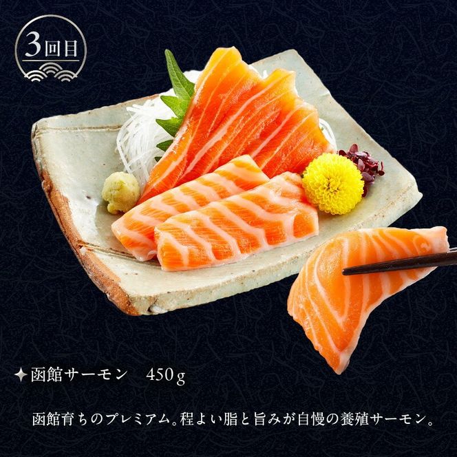 はこだて 海の幸 定期便 10万円 北海道産 プレミアム 全4回 海の恵 食通 うなる 海のごちそう セレクト 函館名物 いかそーめん いかそうめん いか刺し 戸井産 本マグロ 赤身 中トロ 函館サーモン いくら 醤油漬け 月替り お取り寄せ 北海道 函館市 送料無料_HS001-008