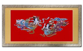 額装用 日本刺繍 「飛天」台生地「赤」×額装「シルバー」 刺繍 伝統工芸 愛西市 / 百武打敷店[AEBR003]