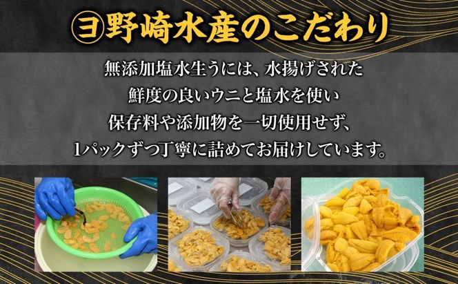 北海道 礼文島産 ミョウバン不使用 塩水ウニ キタムラサキウニ 100g×5パック［野崎水産］【 うに ウニ 雲丹 生うに 塩水うに ムラサキウニ 素材本来の味 海鮮 うに丼 濃厚 甘み 産地直送 】
