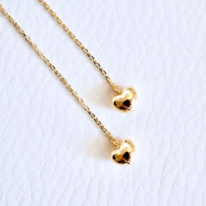 K18(18金) イエローゴールド 地金 ハート チェーン ピアス シンプル 保証書付 KO-0066 242-026-a