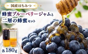 国産はちみつで作る二層の蜂蜜＆砂糖不使用蜂蜜ブルーベリージャムのオリジナル２本セット（国産・非加熱蜂蜜使用）｜栃木県産さくら蜂蜜・百花蜜・バラの蜂蜜