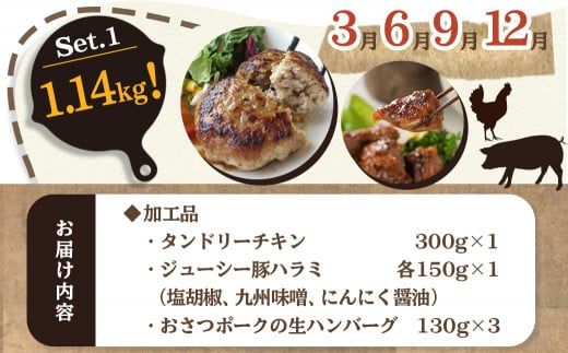 全部真空パック！隔月5回お届け！「おさつポーク」と加工品定期便_TAA5-1403_(都城市) 豚肉 小分け 真空 かさばらない ブランドポーク 加工品 セット バラエティ豊かにお届け 栗山ノーサン おさつポーク チーズ饅頭 小分け 真空パック