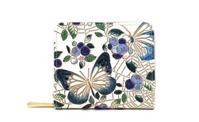 【文庫屋大関】二つ折りファスナーミニ財布 ブルーベリーは願う＜ネイビー＞【皮革工芸品】財布 二つ折り 小物 お札 カード 小銭 コンパクト 牛革 手作り 日本製 墨田区 東京都