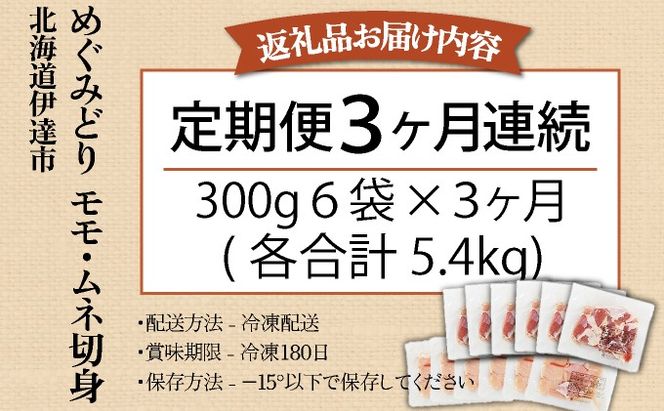 定期便 3カ月 連続 3回 北海道産 めぐみどり もも むね 各1.8kg 切身 モモ 鶏もも 鶏モモ ムネ 鶏むね 鶏ムネ 鶏肉 チキン 銘柄鶏 肉 冷凍 小分け 便利 時短 唐揚 焼鳥 鍋 ソテー プライフーズ 送料無料