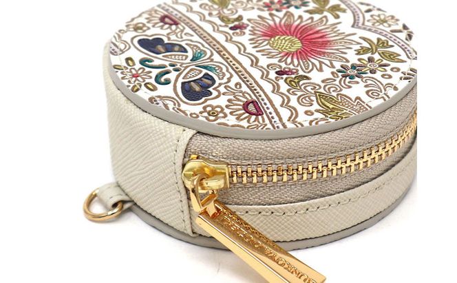 【文庫屋大関】マカロンポーチ 茉莉花＜珊瑚＞【皮革工芸品】 ポーチ ミニポーチ 小物入れ アクセサリー入れ イヤホン入れ 収納 保管ケース 手のひらサイズ  本革 革 皮革 工芸品 工芸 雑貨 ギフト プレゼント 日本製 東京