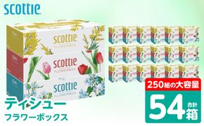【スコッティ】 ティシュー フラワーボックス 250組 54箱 ティッシュ 日用品 生活必需品 防災備蓄 ストック 備蓄 新生活 防災 消耗品 生活用品 日用消耗品 箱ティッシュ