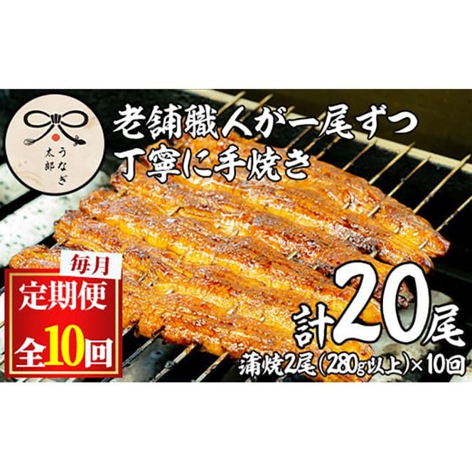 【2603708b】＜定期便・全10回(連続)＞鹿児島県産東串良町のうなぎ蒲焼(2尾・計280g以上・秘伝のタレ付き×10回) うなぎ 高級 ウナギ 鰻 国産 蒲焼 蒲焼き たれ 鹿児島【うなぎ太郎】