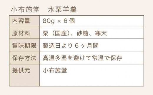 水栗羊羹 80g × 6個 ［小布施堂］ 菓子 スイーツ 羊羹 水羊羹 栗水羊羹 栗羊羹 水ようかん 栗ようかん 栗 ギフト お中元 長野県 信州 和菓子 ［A-57］
