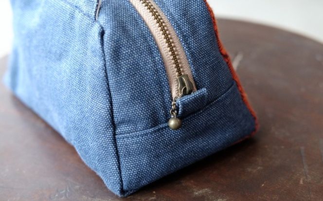 ヤシラミ花織 ランチポーチ 格子モダン (水色・オレンジ系織物) ハンドバッグ 手提げバッグ 小さめ おしゃれ レディース 沖縄市 / FABRIC SHOP MINAMI[BCCS001-01]