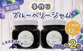 【定期便12カ月】北海道 豊浦町産 無添加手作り ブルーベリージャム400g×2個 TYUS002