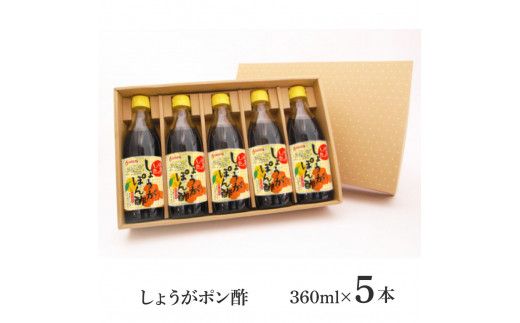 【CF-R7hbk】SNS009　生姜ぽん酢360ml×5本 - 高知県産の柚子をふんだんに使ったゆずぽん酢に爽やかな辛味の黄金しょうがをたっぷり加えた特別な一品 ポン酢 ぽん酢しょうゆ 生姜 黄金しょうが 調味料 ドレッシング 鍋
