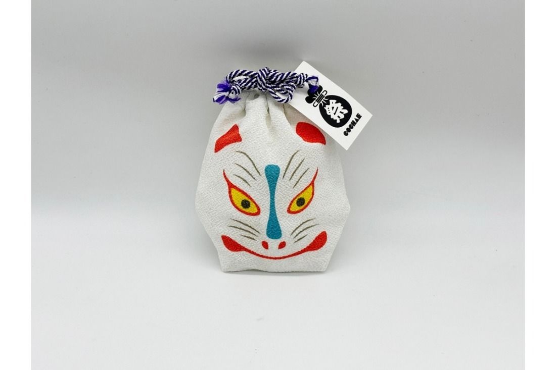 丹後ちりめん 祭巾着(きつね) サイズ:約17cm×13cm DZ00027-03