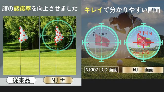 NJ ± (ブラック) ゴルフ 距離計 レーザー距離計 小型 コンパクトサイズ ゴルフ 距離計測器 スロープモード ピンサーチ＋搭載 ハードケース付き [FE09-NT]