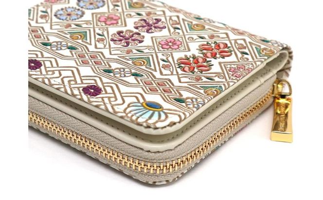 【文庫屋大関】二つ折りファスナーミニ財布 花菱【皮革工芸品】財布 二つ折り 小物 お札 カード 小銭 コンパクト 牛革 手作り 日本製 墨田区 東京都