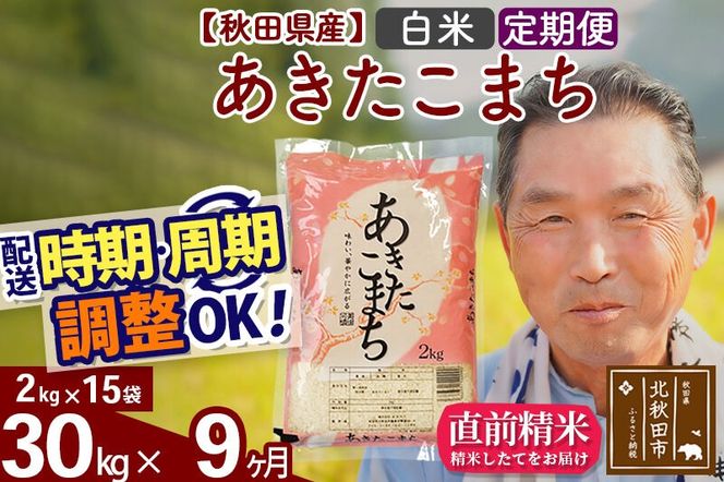 令和7年産《定期便9ヶ月》秋田県産 あきたこまち 30kg【白米】(2kg小分け袋) 2025年産 お届け時期選べる お届け周期調整可能 隔月に調整OK お米 おおもり [おおもり 秋田 お米 あきたこまち 米どころ 東北 北秋田市 定期便 毎月お届け]|oomr-11009