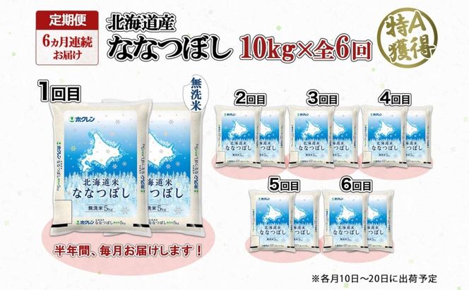 定期便 6ヵ月連続6回 北海道産 ななつぼし 無洗米 10kg 米 特A 白米 お取り寄せ ごはん 道産米 ブランド米 10キロ おまとめ買い お米 ふっくら ようてい農業協同組合 ホクレン 送料無料 北海道 倶知安町 6ヶ月 半年 