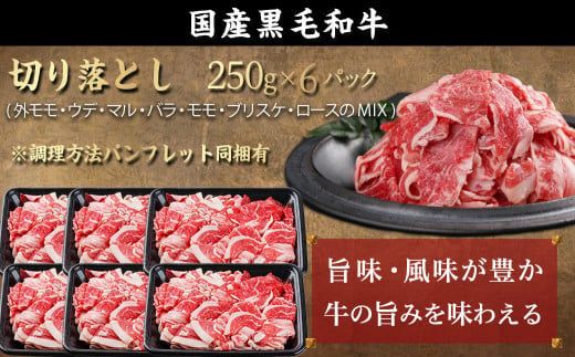 【黒毛和牛】切り落とし1.5kg(250g×6パック)_18-I901_(都城市) 牛肉 国産 黒毛和牛 外モモ ウデ マル バラ モモ ブリスケ 切り落とし 部位ミックス 250g 6パック 小分け 牛肉 炒め物  ブリスケ 
