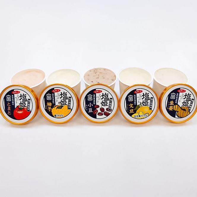塩姫シャーベット ５種詰め合わせセット 100ml×10個 柚子 文旦 トマト 生姜 小豆 ミネラル 田野屋塩二郎 天日塩 アイス あいす シャーベット 冷凍