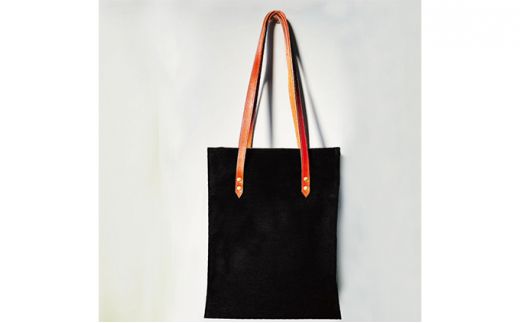 倉敷産帆布×本牛革 スクエアバッグ（黒×ブラウン）◇