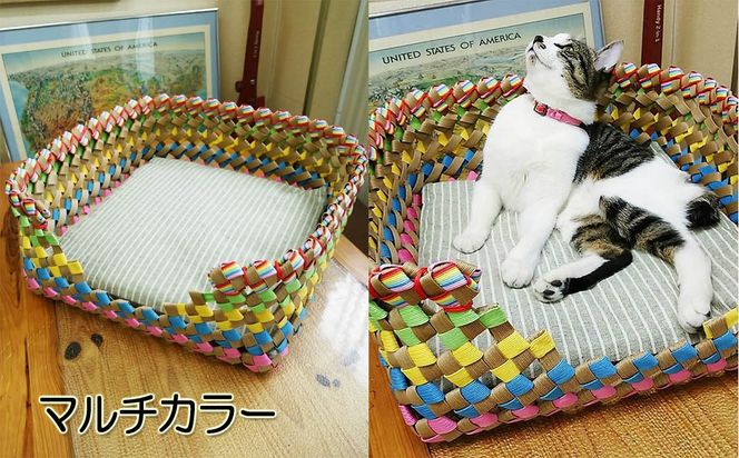 紙バンドで編んだワンちゃんバスケット（完成品）