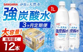 【3ヶ月定期便】サンガリア　伊賀の天然水　強炭酸水　1ケース（1L×12本）【igge-tkb0010】
