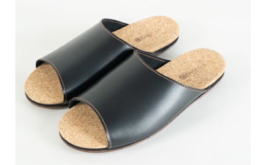 Made in Japanの高品質　ルームシューズの理想形。天然素材、静音性、高反発クッションで足にやさしい、 コルクでむれにくい、来客時も合成皮革とシンプルカラーのデザインで、さりげないセンスを！ 「バークオブケイ」コルクルームシューズ（ＬＬ・28.0cm・ブラック）-[A125-11]