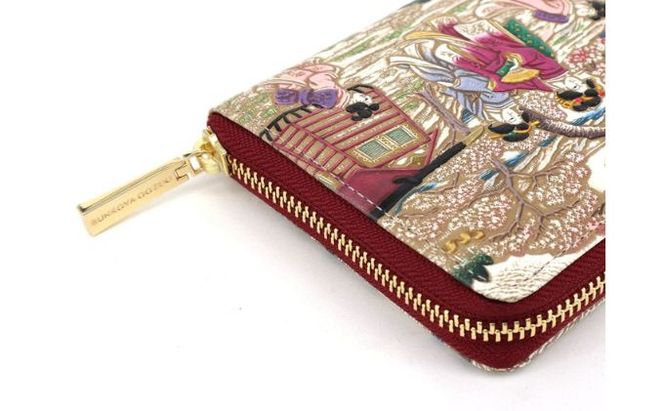 【文庫屋大関】大容量　ぐるっとファスナーの長財布　浮世絵　御殿山【皮革工芸品】 ファッション 小物 仕切り カードポケット ロングポケット 