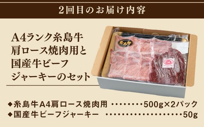 【全3回定期便】　ハム / 糸島牛肩ロース(焼肉用) / 糸島牛ウデ・モモ・バラ切り落とし 月替り セット 糸島市 / 志摩スモークハウス / ハム 牛肉 セット[AOA043]