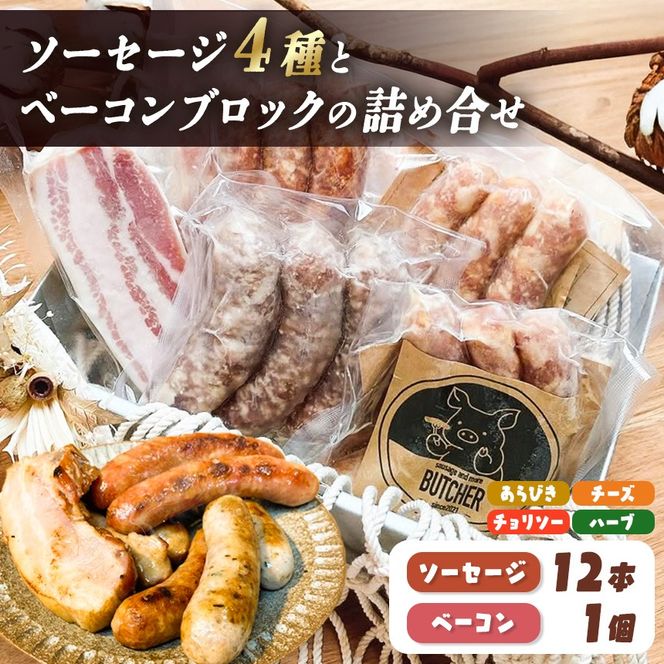 BUTCHER　ソーセージとベーコンブロックの詰め合わせ|手作りソーセージ 高遠 の食材 も 一部使用 つまみ 長野県産 伊那 ふるさと納税【018-18】