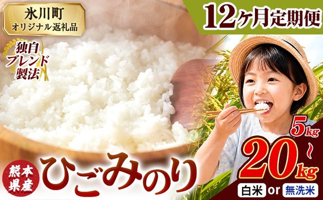 【12ヶ月定期便】ひごみのり 無洗米 も選べる 熊本県産 ブレンド米 5kg 10kg  20kg  熊本県産 ふるさと納税 無洗米 白米 精米 米 こめ ふるさとのうぜい コメ お米 おこめ《お申込み翌月から出荷》---hkw_lcl_797_mo12---