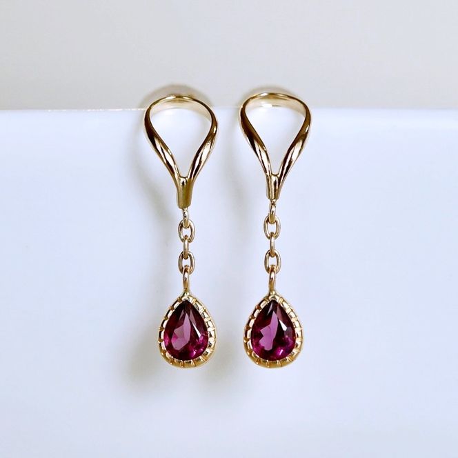 K10YG(10金) イエローゴールド 揺れる ロードライトガーネット アンティーク ピアス 保証書付 2274 242-049-e