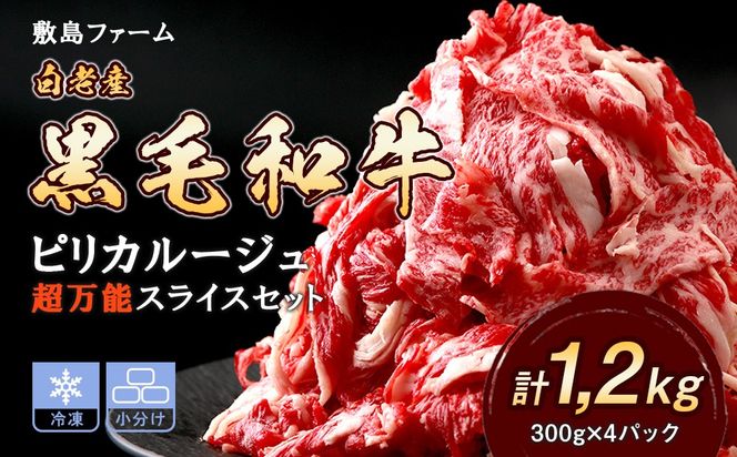 白老産黒毛和牛1.2kgピリカルージュ超万能スライスセット（300ｇ×4パック） BF019