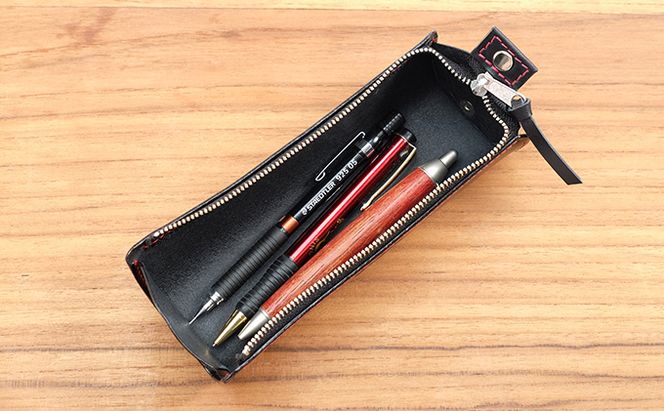 牛革 メガネ・ペンケース　ブラック