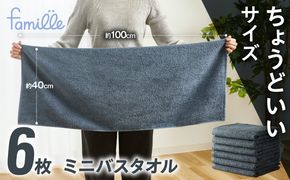 G3980 ファミーユ ミニバスタオル 6枚（ナイトブルー） 【フェイスタオル 以上 バスタオル 未満 泉州タオル 吸水 普段使い シンプル 日用品 たおる】