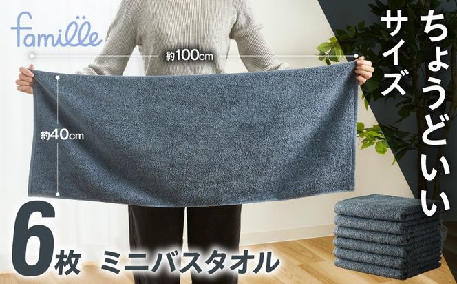 G3980 ファミーユ ミニバスタオル 6枚（ナイトブルー） 【フェイスタオル 以上 バスタオル 未満 泉州タオル 吸水 普段使い シンプル 日用品 たおる】