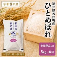 【6ヶ月定期便】令和8年産 ひとめぼれ 5kg（一等米・神谷農園） 米 お米 定期 若狭町