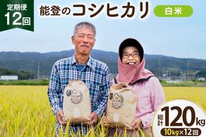【期間限定発送】 米 定期便 コシヒカリ 白米 10kg 12回 総計 120kg [農家にしの 石川県 宝達志水町 38601410] こしひかり お米 おこめ こめ コメ 精米 ごはん ご飯 令和8年産 新米