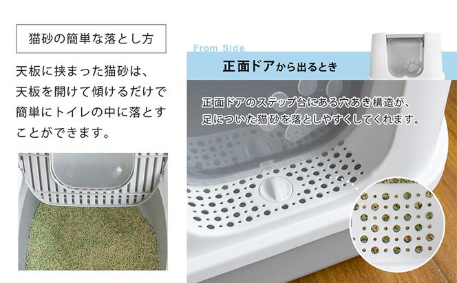 ツードア猫トイレ 本体 フルカバー 2ドア 猫 トイレ 大きい 活性炭フィルター付き スコップ付き 飛び散り防止 散らかりにくい 砂落とし 蓋付き 扉付き 上から 横から おしゃれ Sunruck SR-TCT01-GY