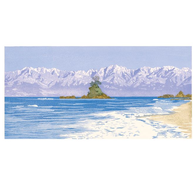 版画「立山連峰」 ［201M01］ 版画 立山連峰 額装 絵画 木版画家 陶山 俊一 小牧市在住 富山県 氷見市 雨晴海岸 日本 自然 風景 木版画 アート作品 インテリア 壁掛け 美術品 工芸品 風景画 自然画 愛知県 小牧市 送料無料