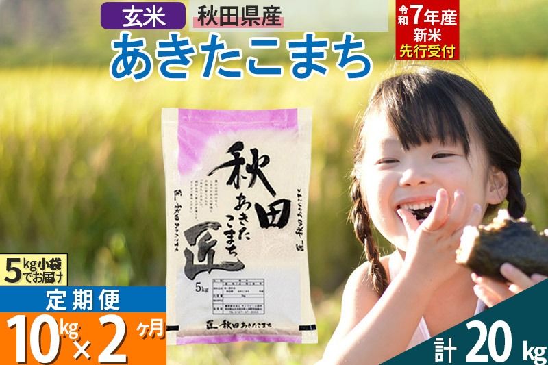 [玄米][令和7年産 新米予約][定期便2ヶ月]秋田県産 あきたこまち 10kg (5kg×2袋)×2回 10キロ お米 新米|02_snk-020602s